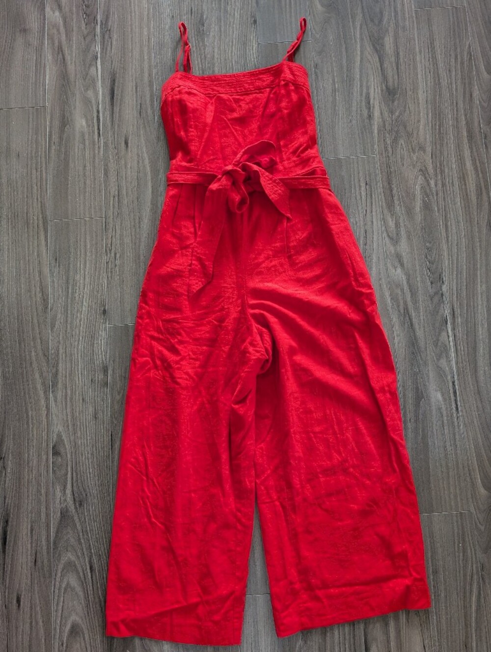 J. Crew Cherry Red Sleeveless Belted Jumpsuit With Adjustable Spaghetti Straps